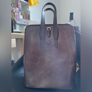 Unisex Dark Brown Leather Backpack